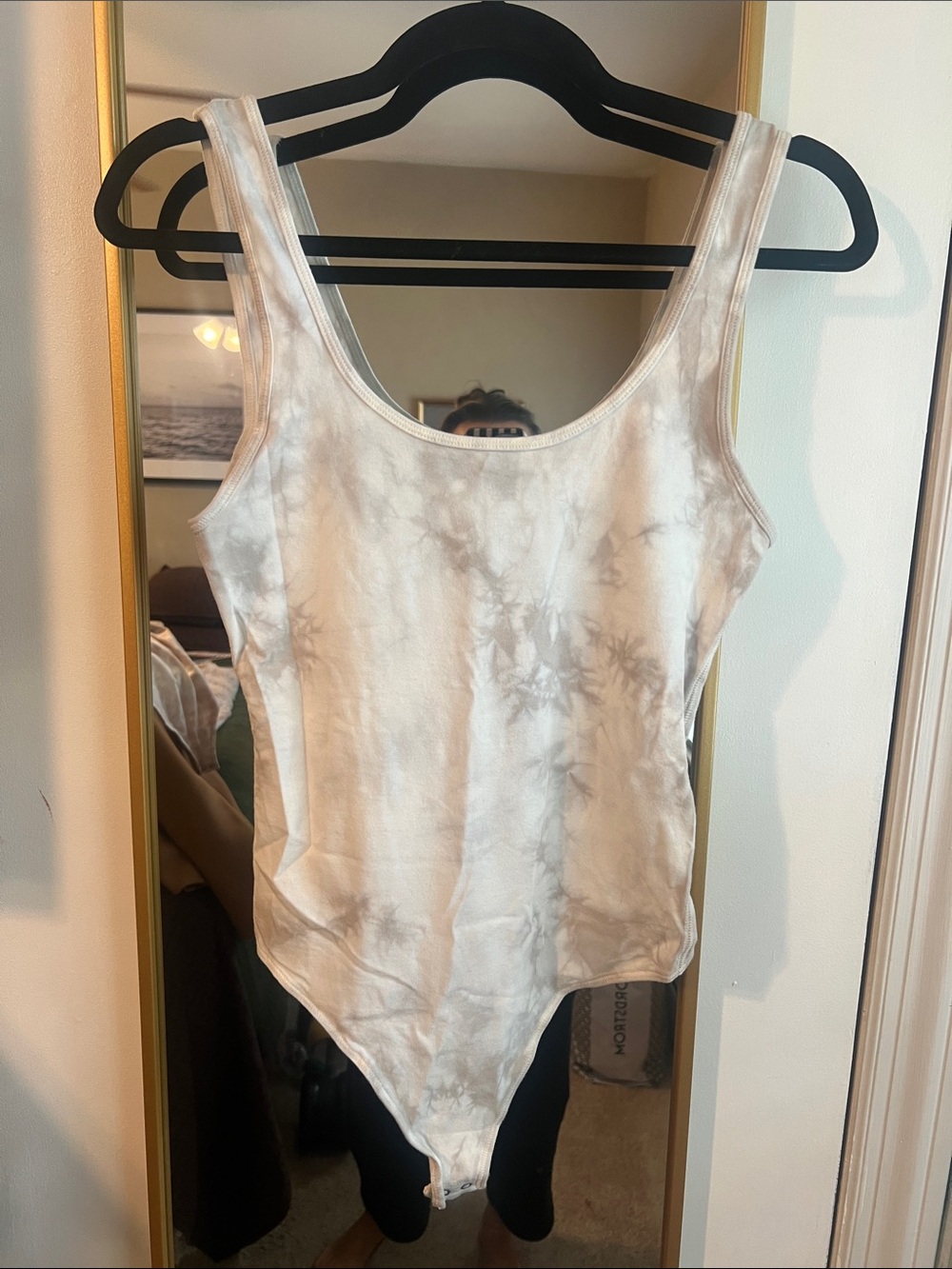 NWT Abercrombie & Fitch White and Light Gray Tie-Dye Scoop Bodysuit size small